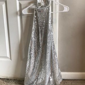 Silver sequin halter dress